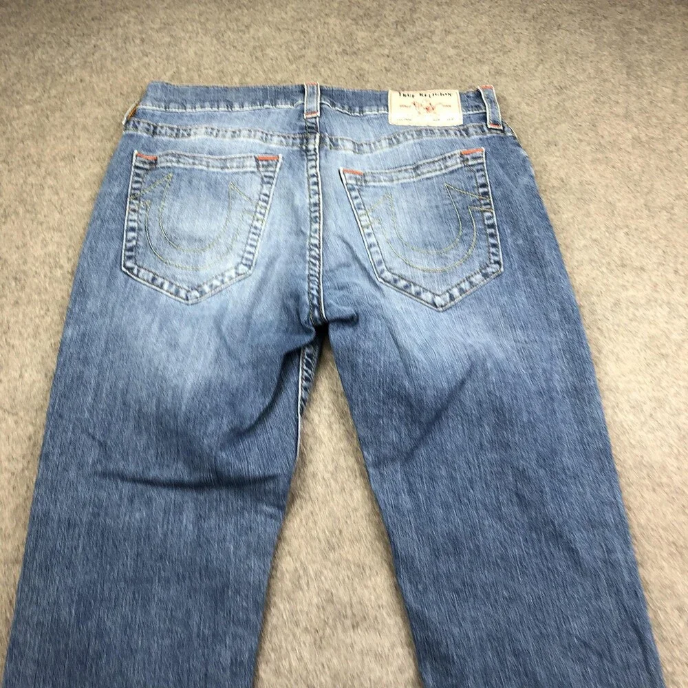 True Religion Geno Jeans Mens 34 Blue Medium Wash Relaxed Slim Straight Denim